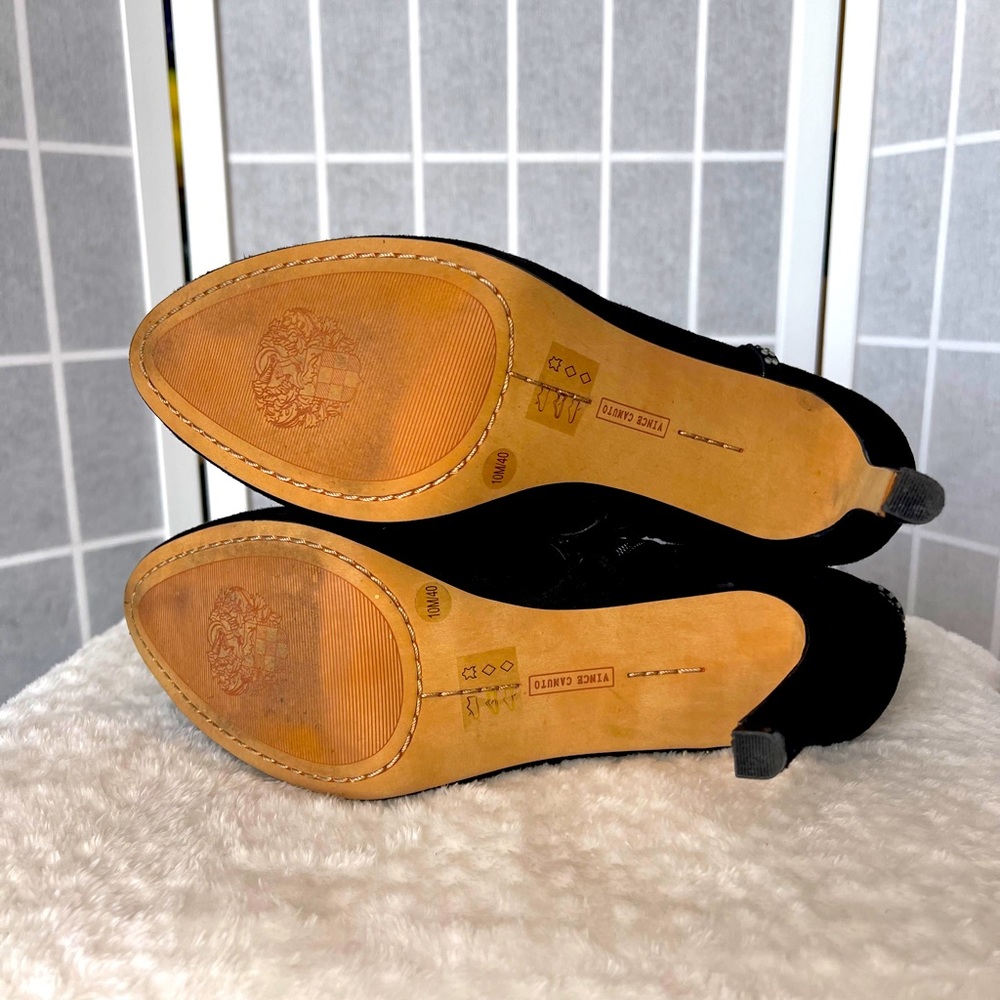Vince Camuto Black Suede Leather Stiletto Ankle Booties, Sz 10 - Picture 5 of 5